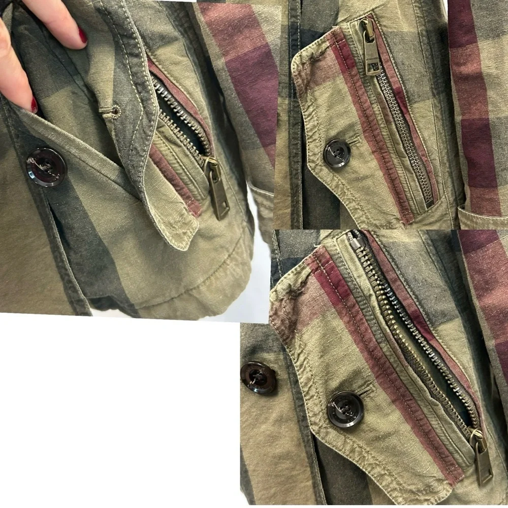 Burberry Brit Check Trench Coat Jacket double breasted Short Linen green belted - Picture 11 of 16